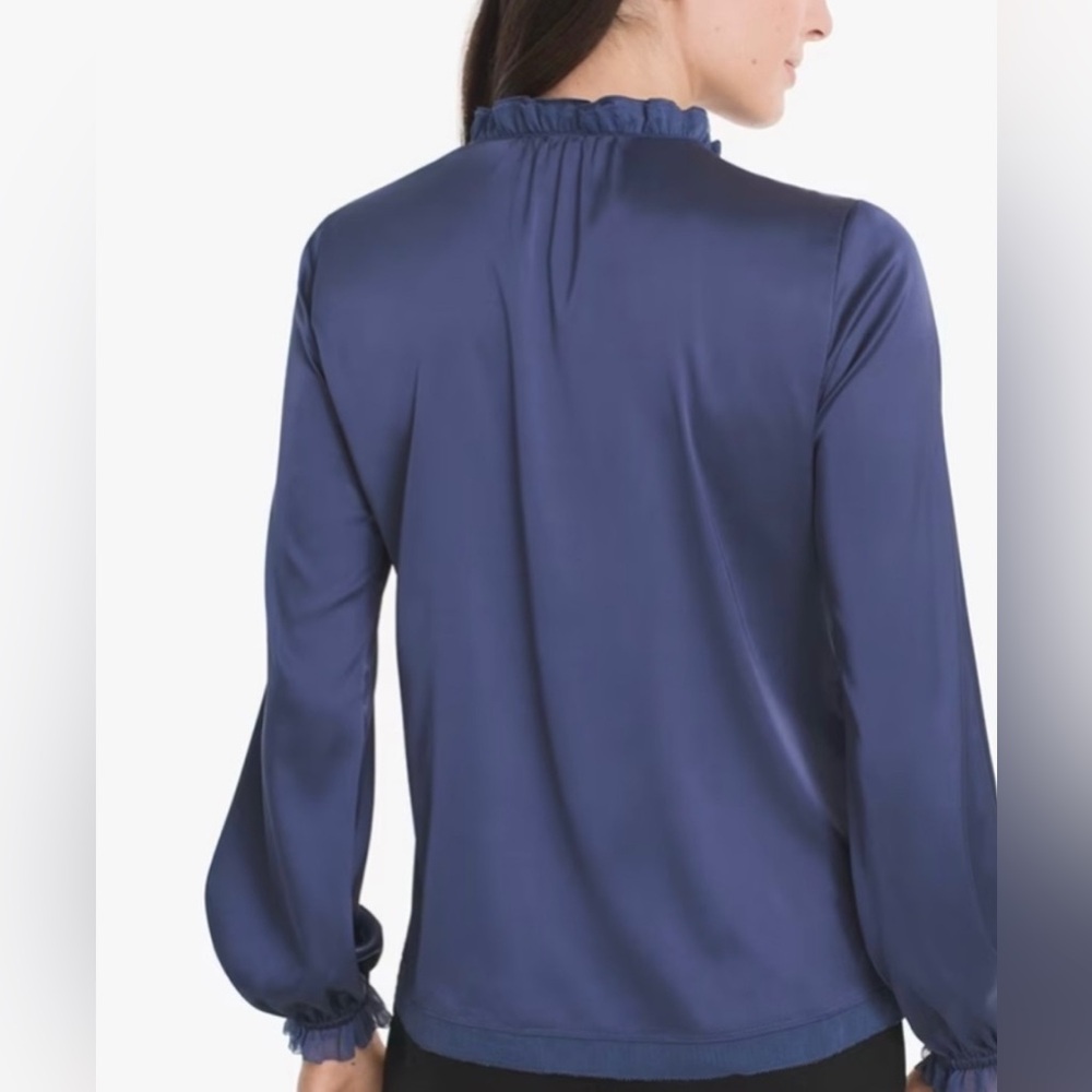 White House Black Market Blueprint Satin Blouse Blue Buttonfront Sz 12 NWT - Picture 2 of 8